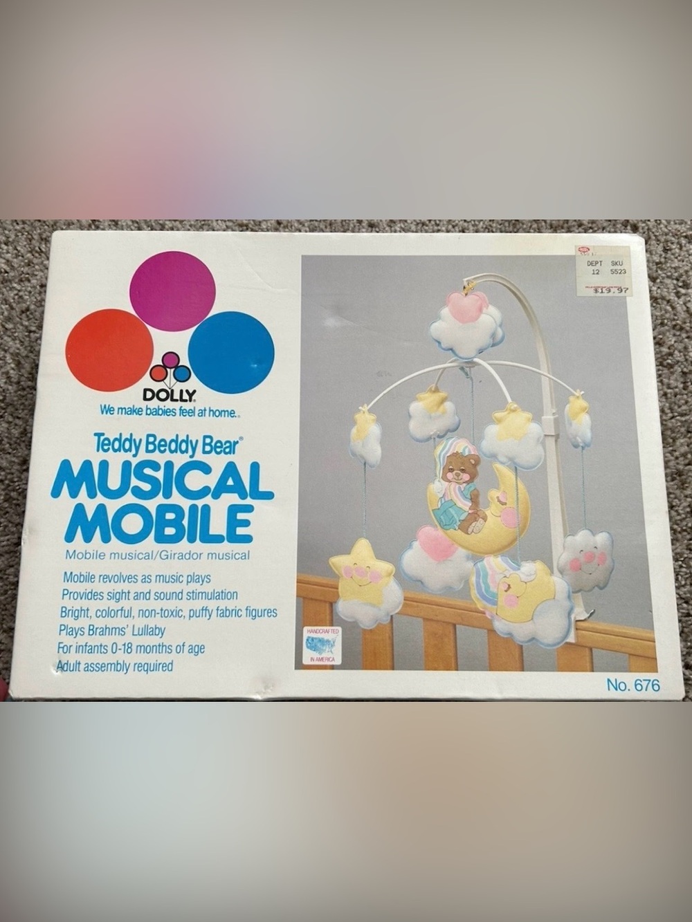 Dolly Teddy Beddy Bear Musical Mobile - Pink, Blue, Yellow